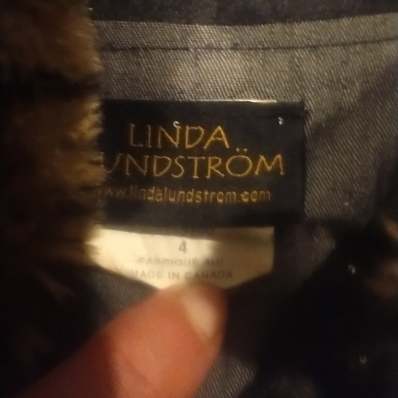 Vintage jean coat with leather belt and faux‎ fur collar Linda Lundstrom - Picture 3 of 9